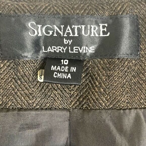 Larry Levine Ruffled Collar Blazer Jacket Size10 Brown Herringbone Tweed Career - Picture 5 of 6